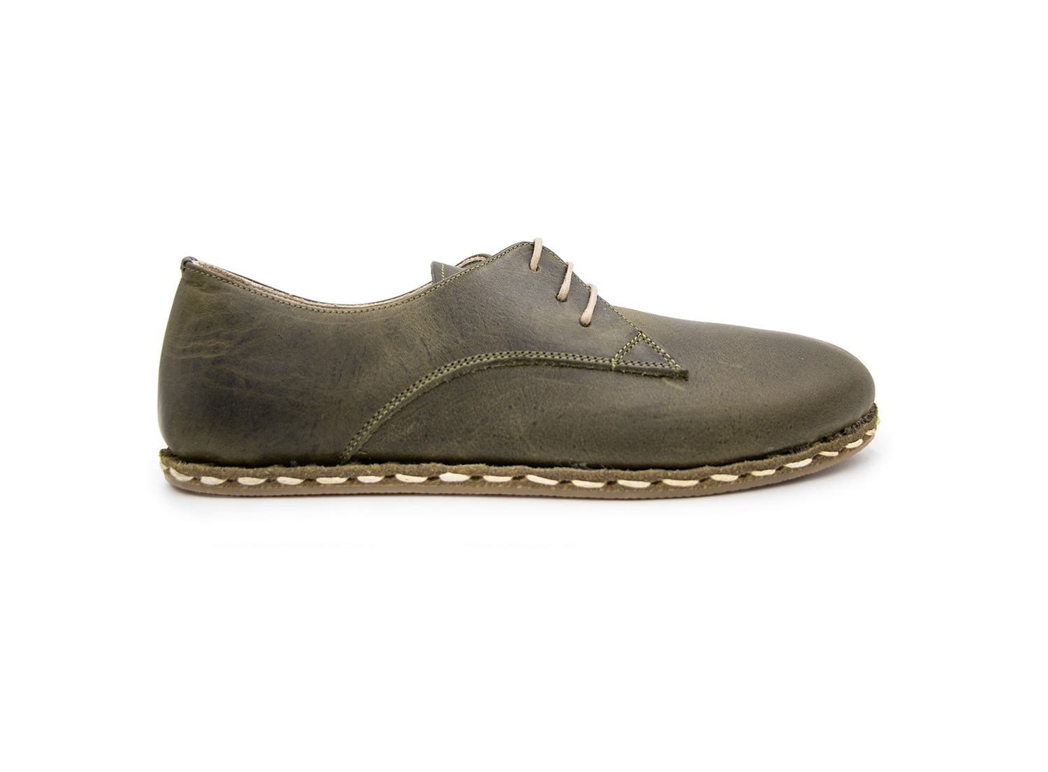 Men's Barefoot Green Leather Derby Shoes, side
